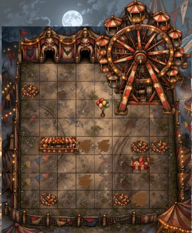 Mapa de La feria infernal con sus elementos de escenario